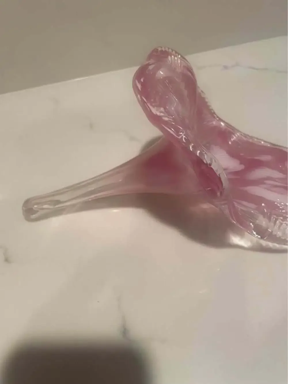 VINTAGE ART GLASS- PINK, WHITE AND CLEAR FLOWER VASE